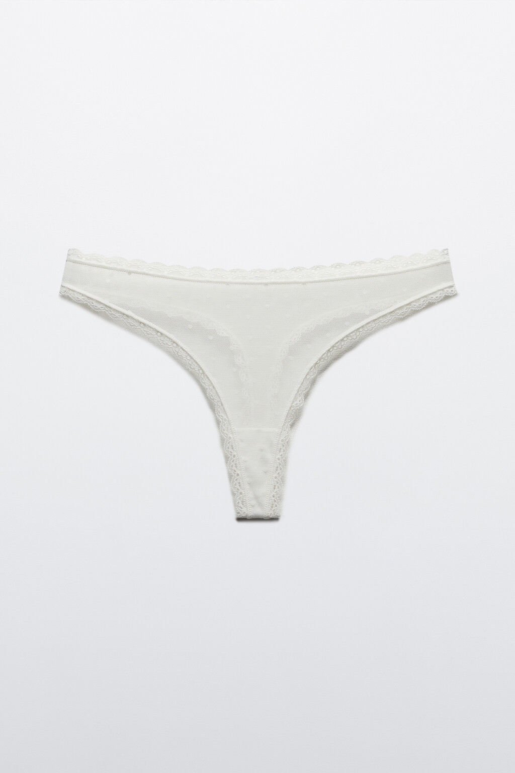 Трусы-стринги из сетки с кружевом - цвет ванильный - 5