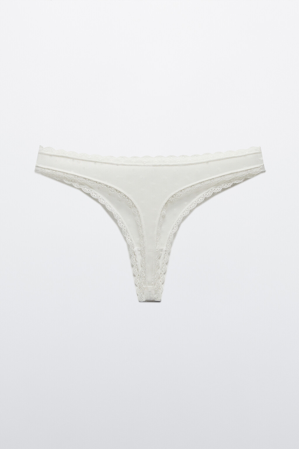 Трусы-стринги из сетки с кружевом - цвет ванильный - 6