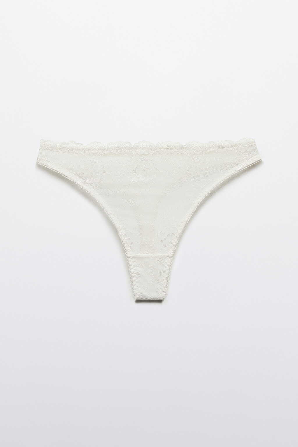 Трусы-стринги из кружева с сеткой - цвет ванильный - 5