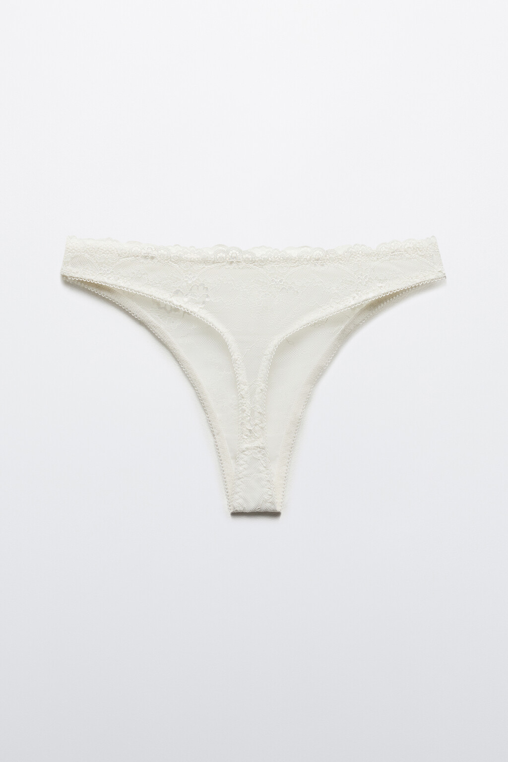 Трусы-стринги из кружева с сеткой - цвет ванильный - 6