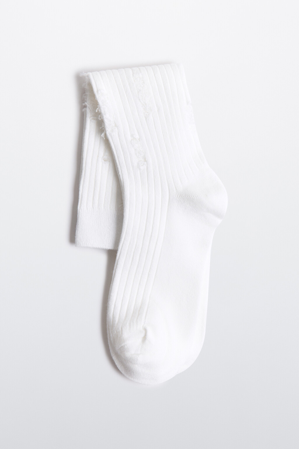 Гольфы хлопковые рваные в рубчик - цвет ванильный - 3