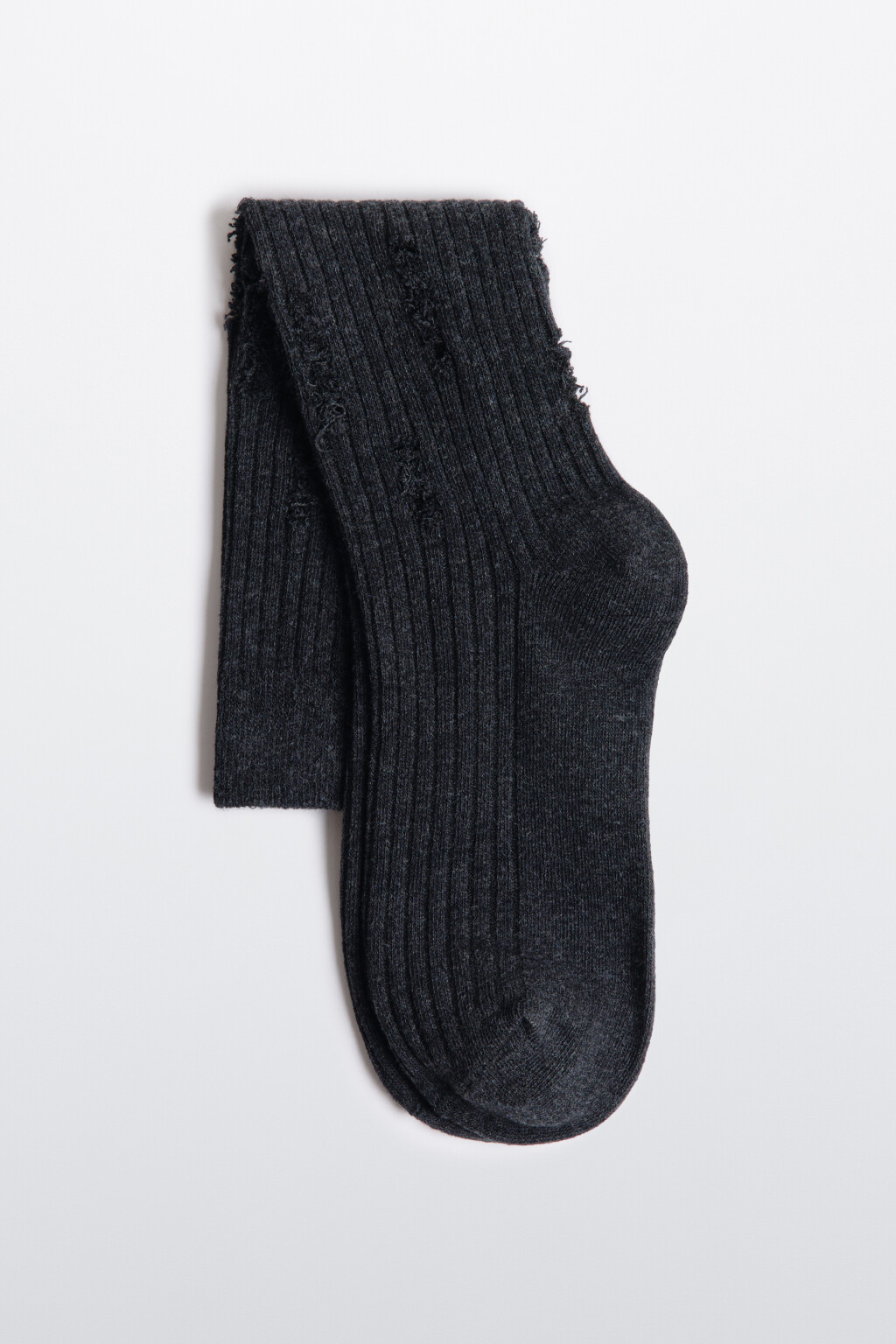 Гольфы хлопковые рваные в рубчик - цвет серый - 1