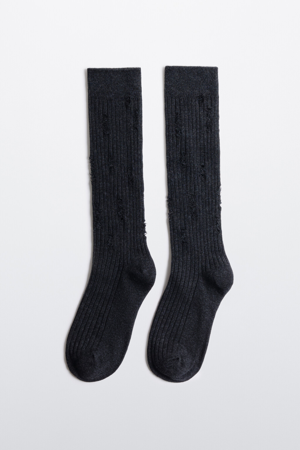 Гольфы хлопковые рваные в рубчик - цвет серый - 2