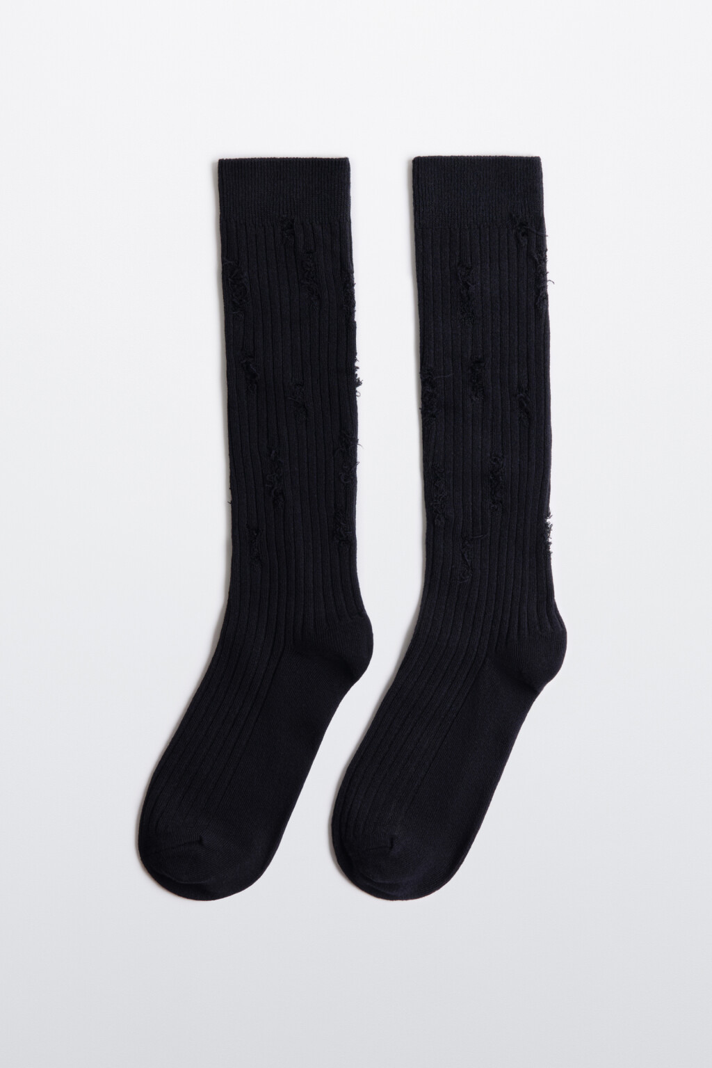 Гольфы хлопковые рваные в рубчик - цвет черный - 1