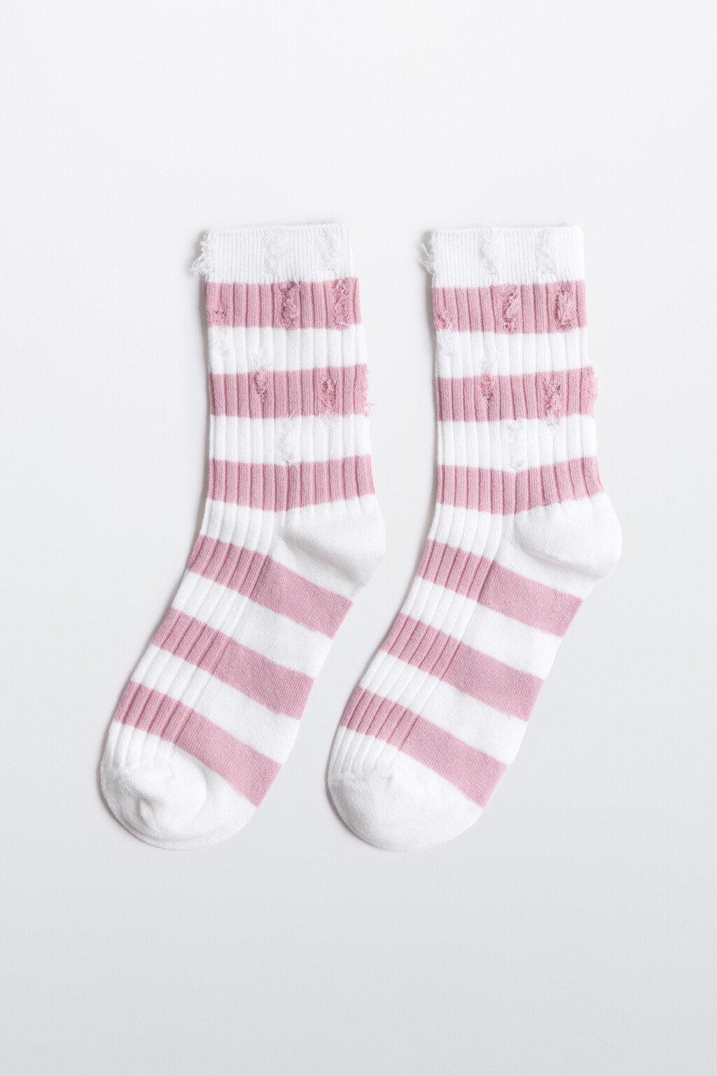 Носки высокие рваные в полоску - цвет ванильный - 1