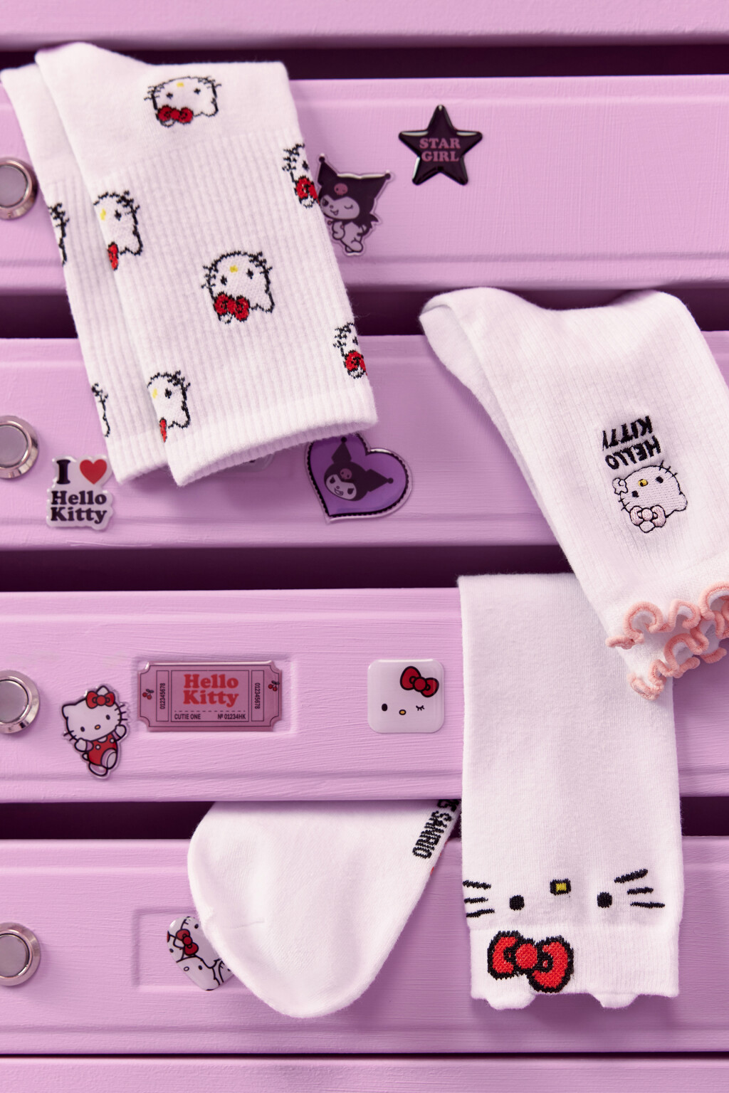 Носки высокие хлопковые с принтом - цвет белый - 1