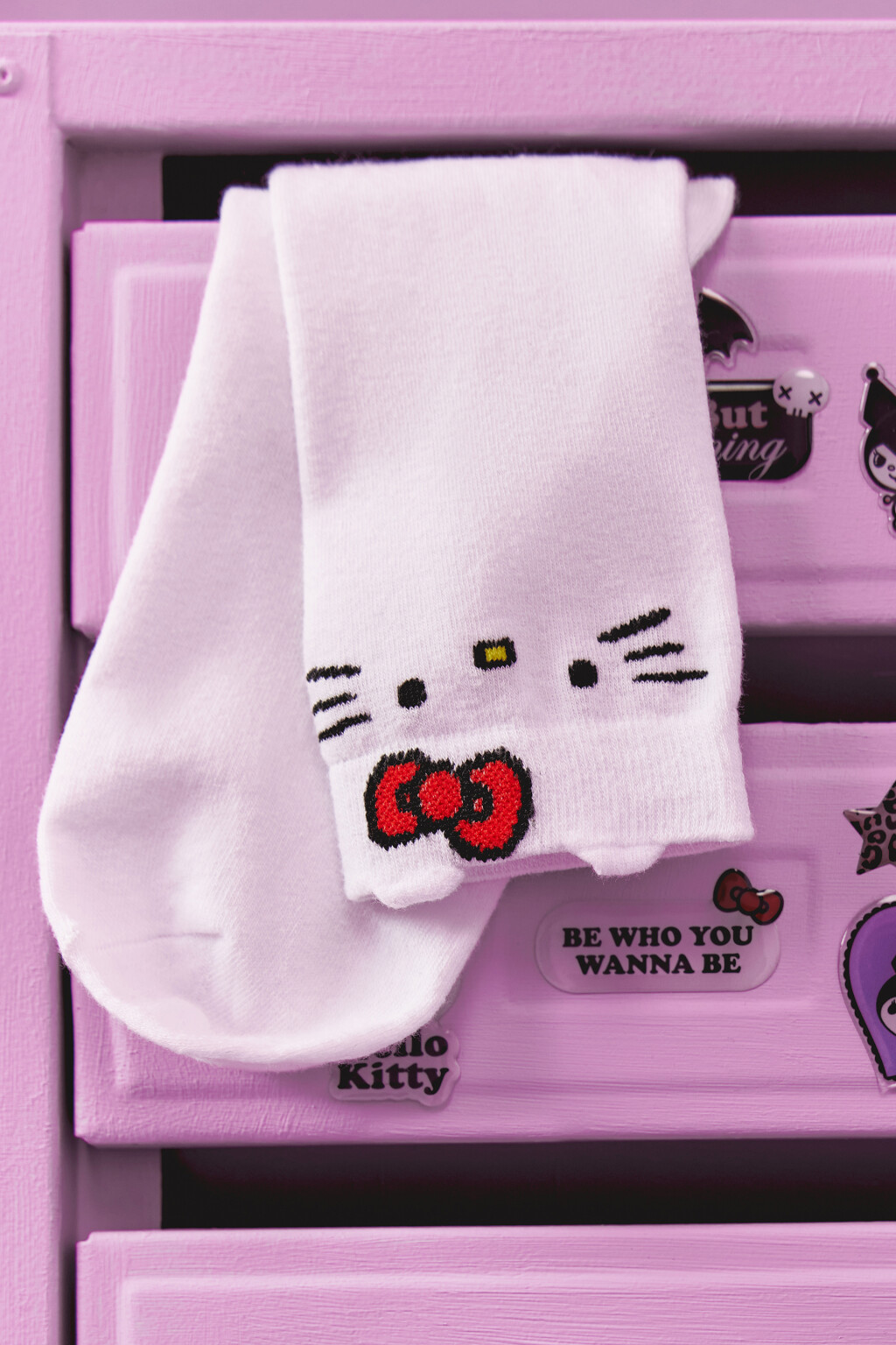 Гольфы хлопковые с принтом и ушками - цвет белый - 1