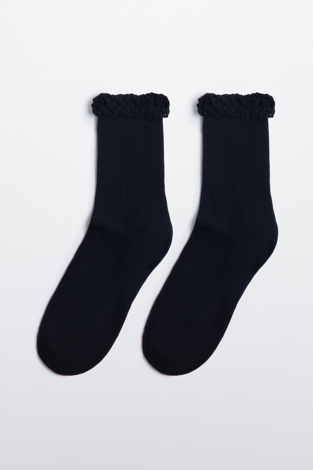 Носки высокие с кружевом - цвет черный - 1