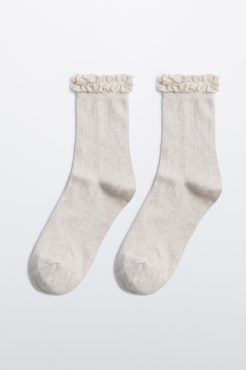 Носки высокие с кружевом - цвет бежевый - 1