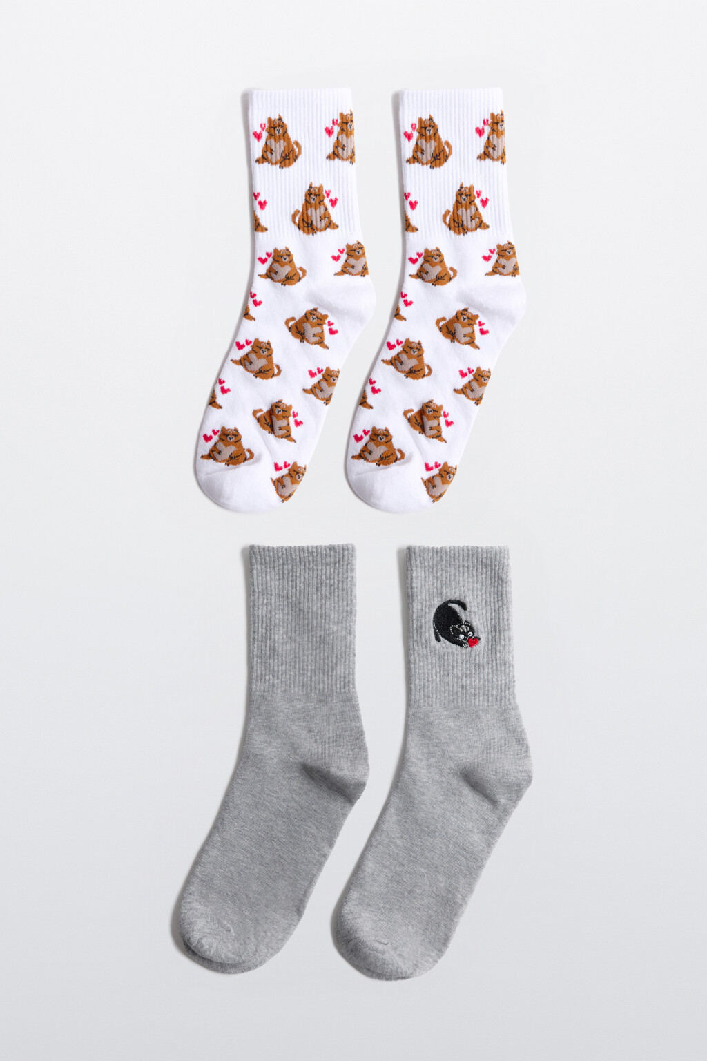 Набор носков высоких с принтом (2 пары) - цвет серый - 1