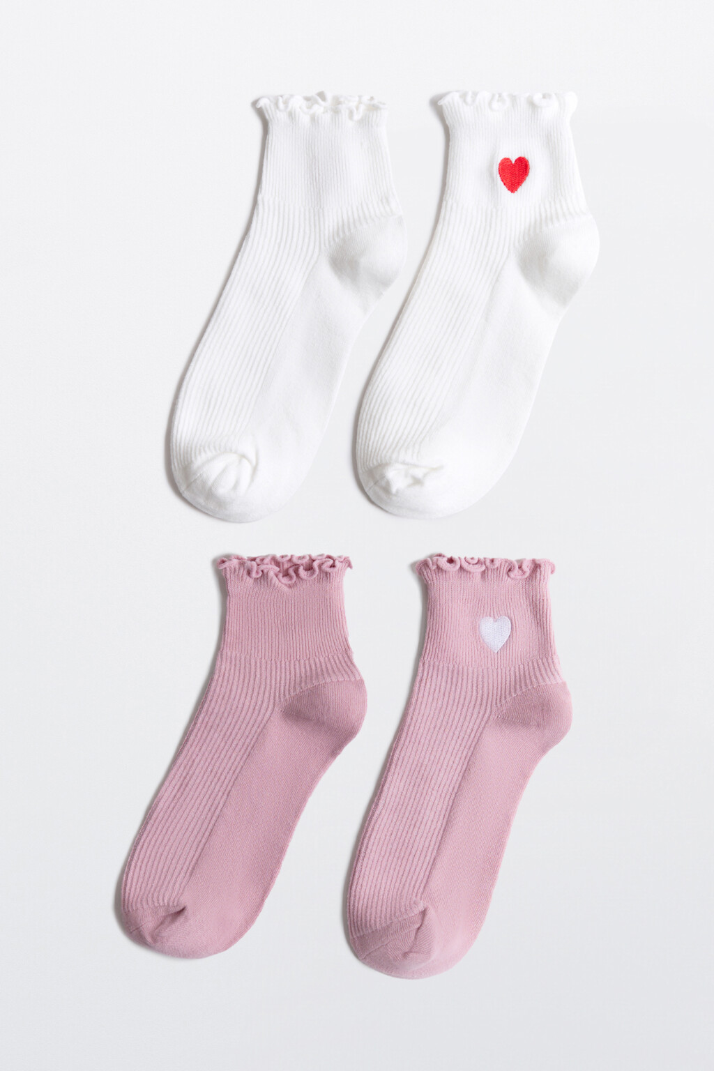 Набор носков с оборками и сердечками (2 пары) - цвет розовый - 1