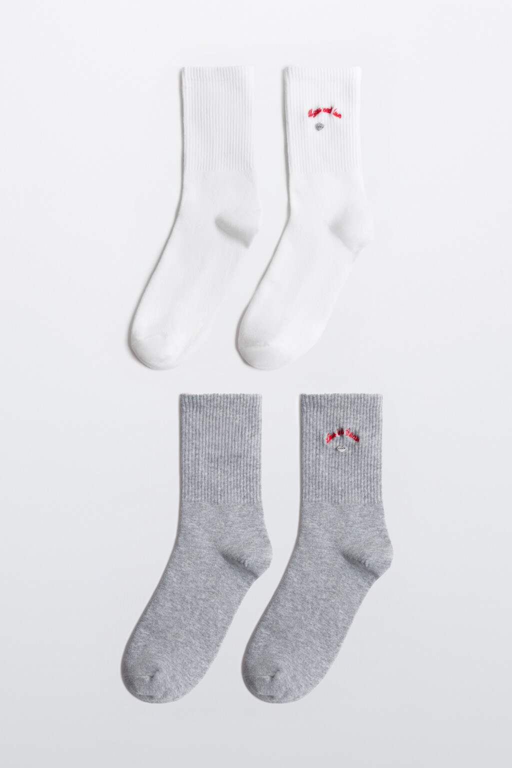 Набор носков высоких с вышивкой (2 пары) - цвет серый - 1