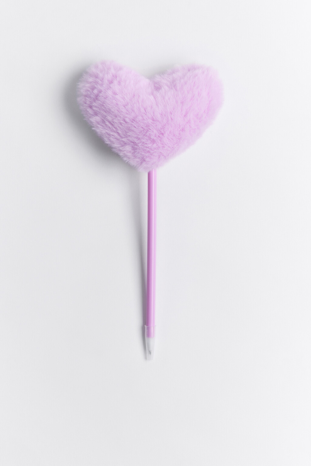 Ручка шариковая с пушистым сердцем - цвет сиреневый - 1