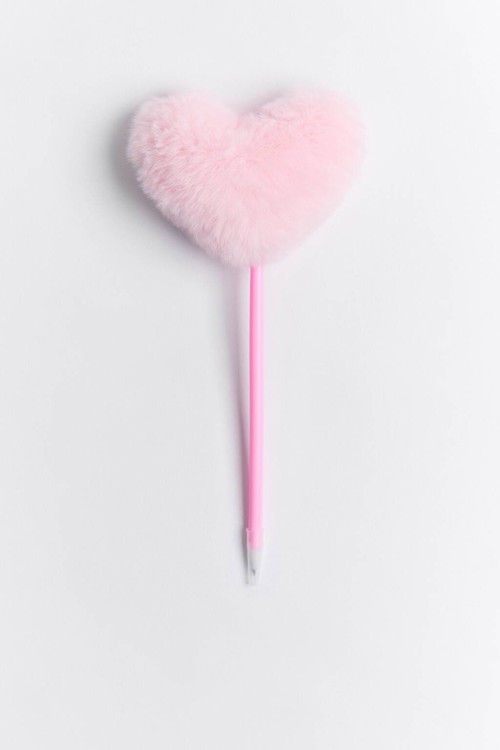 Ручка шариковая с пушистым сердцем - цвет розовый - 1