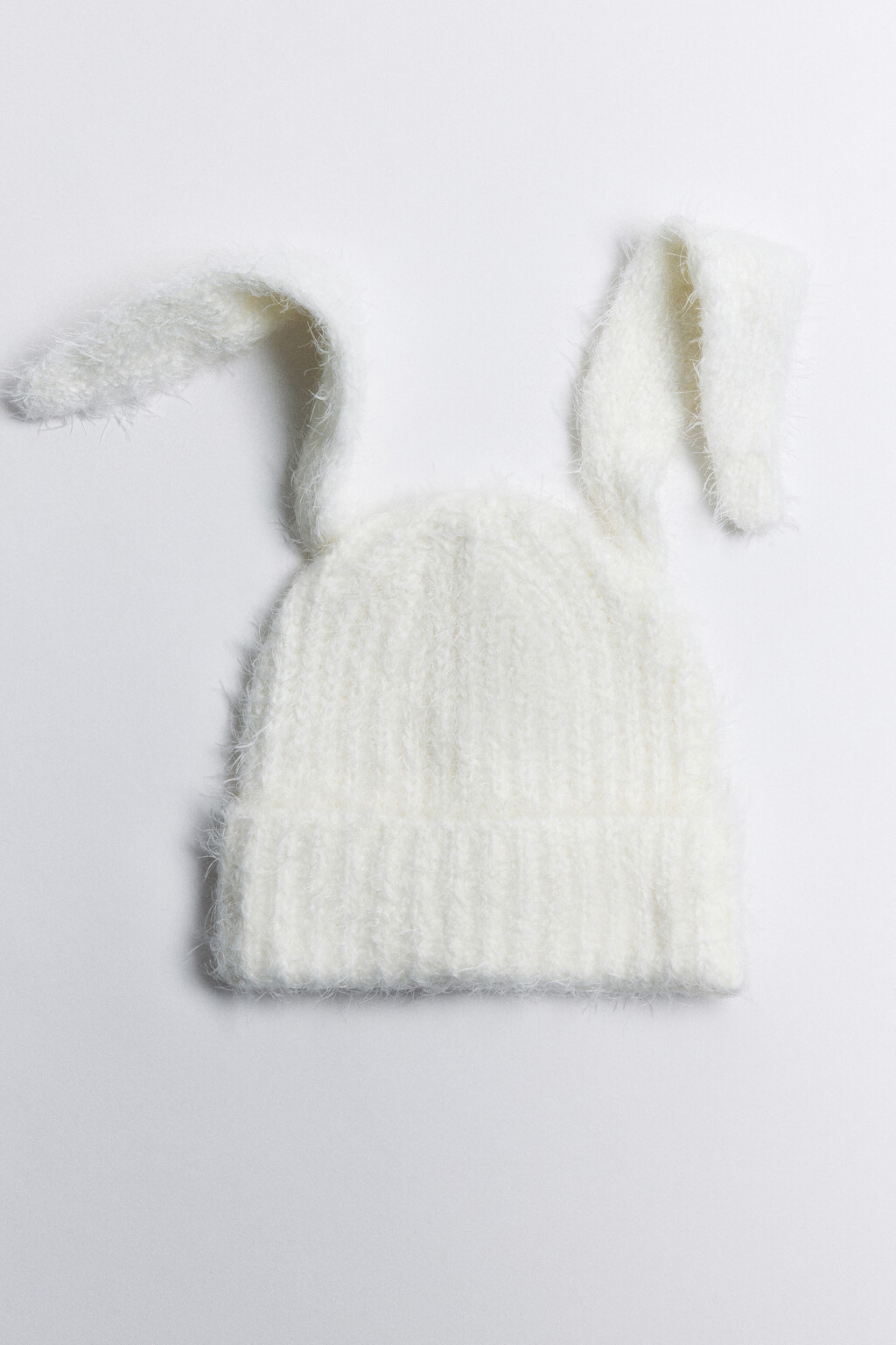 Шапка-бини пушистая с ушками - цвет белый - 1