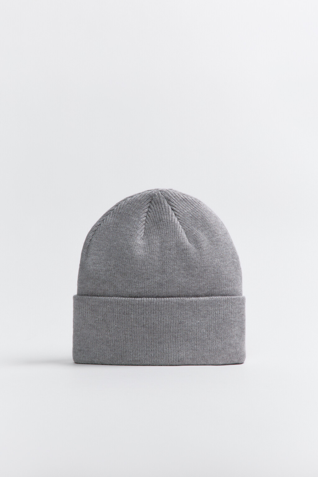 Шапка-бини трикотажная с отворотом - цвет серый - 1