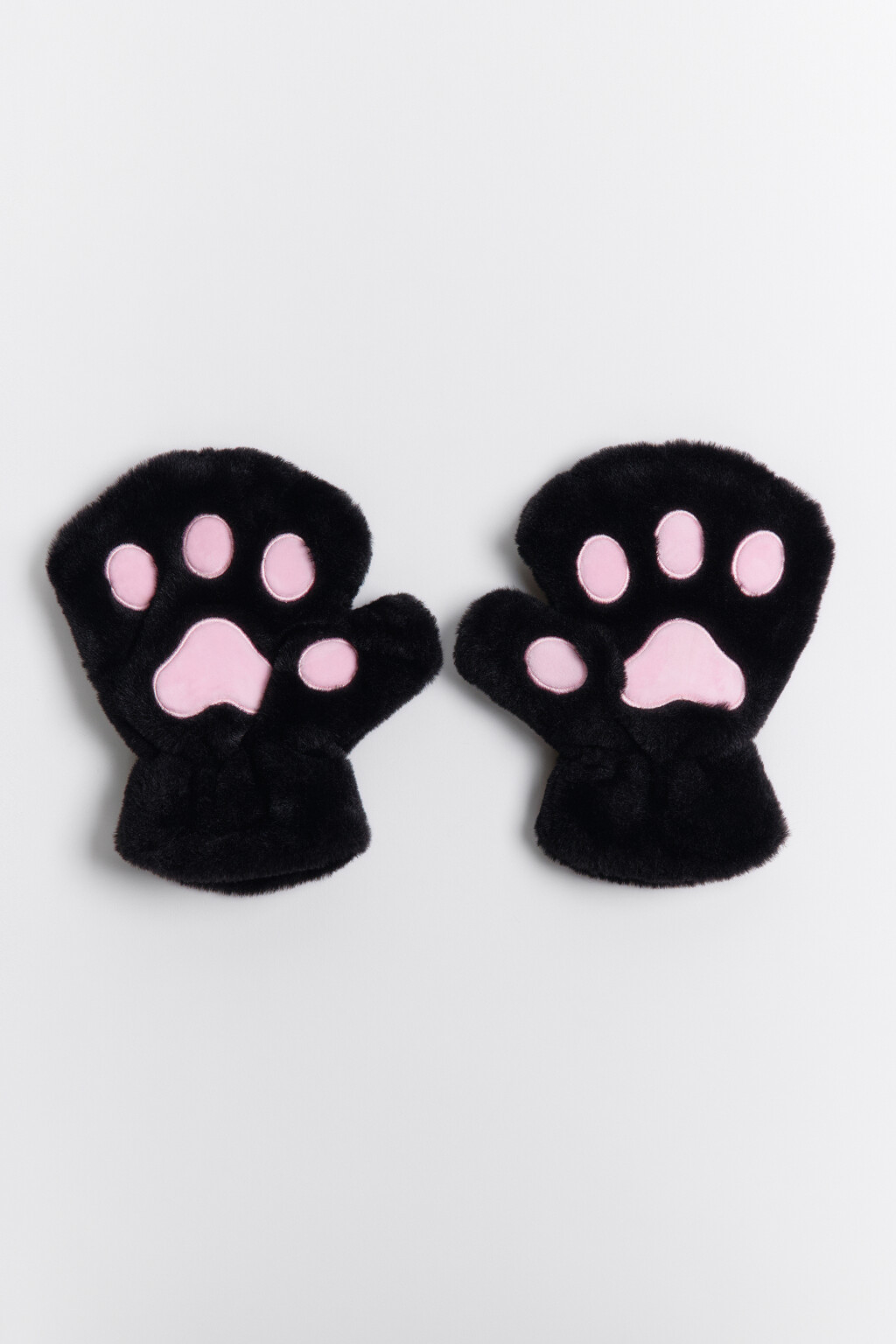 Митенки пушистые в виде кошачьих лапок - цвет черный - 1