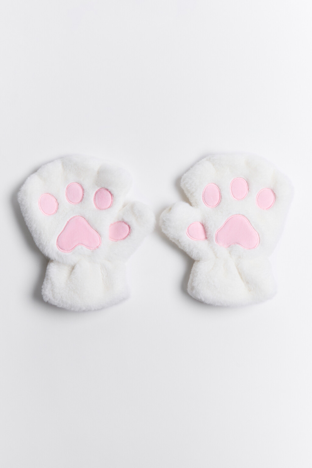 Митенки пушистые в виде кошачьих лапок - цвет молочный - 1