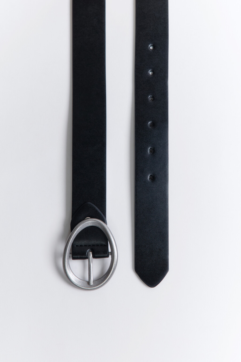 Ремень брючный гладкий с овальной пряжкой - цвет черный - 5
