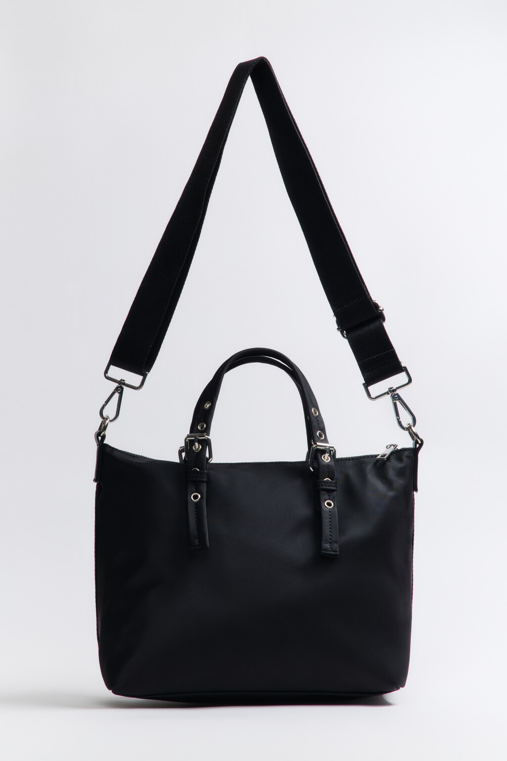 Сумка-тоут текстильная с широким ремешком - цвет черный - 1