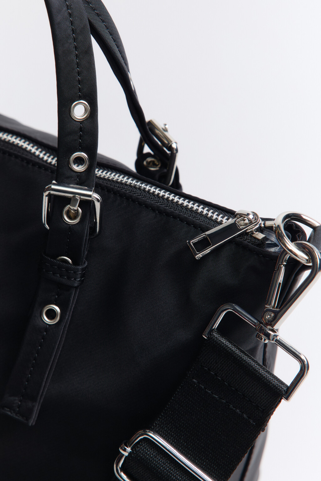 Сумка-тоут текстильная с широким ремешком - цвет черный - 4