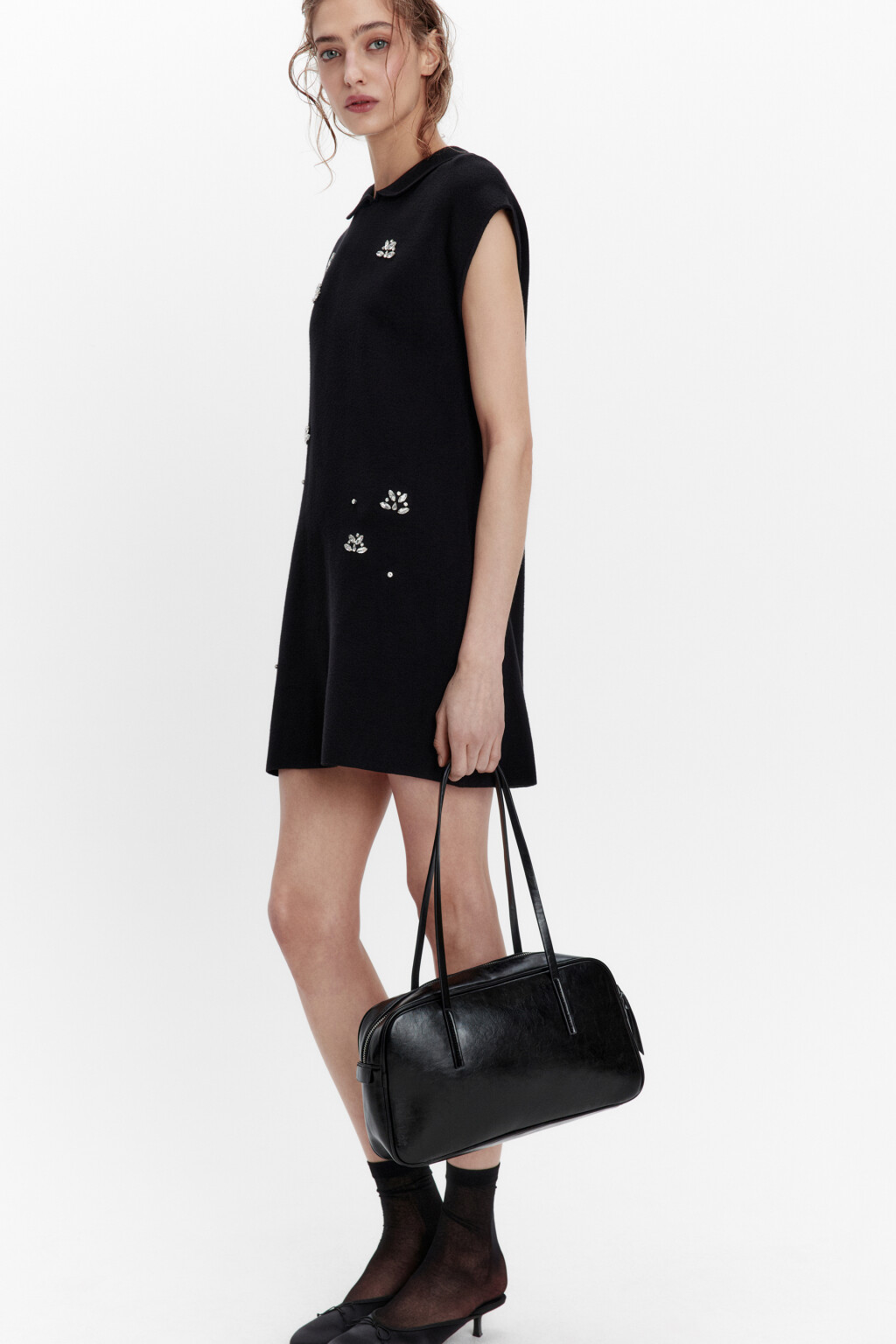 Сумка с тонкими ремешками на плечо - цвет черный - 9