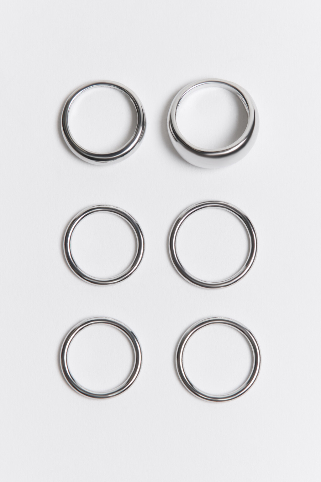 Набор колец гладких серебристых (6 штук) - цвет серый - 2