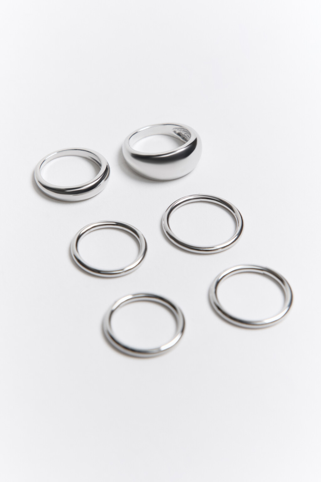 Набор колец гладких серебристых (6 штук) - цвет серый - 3