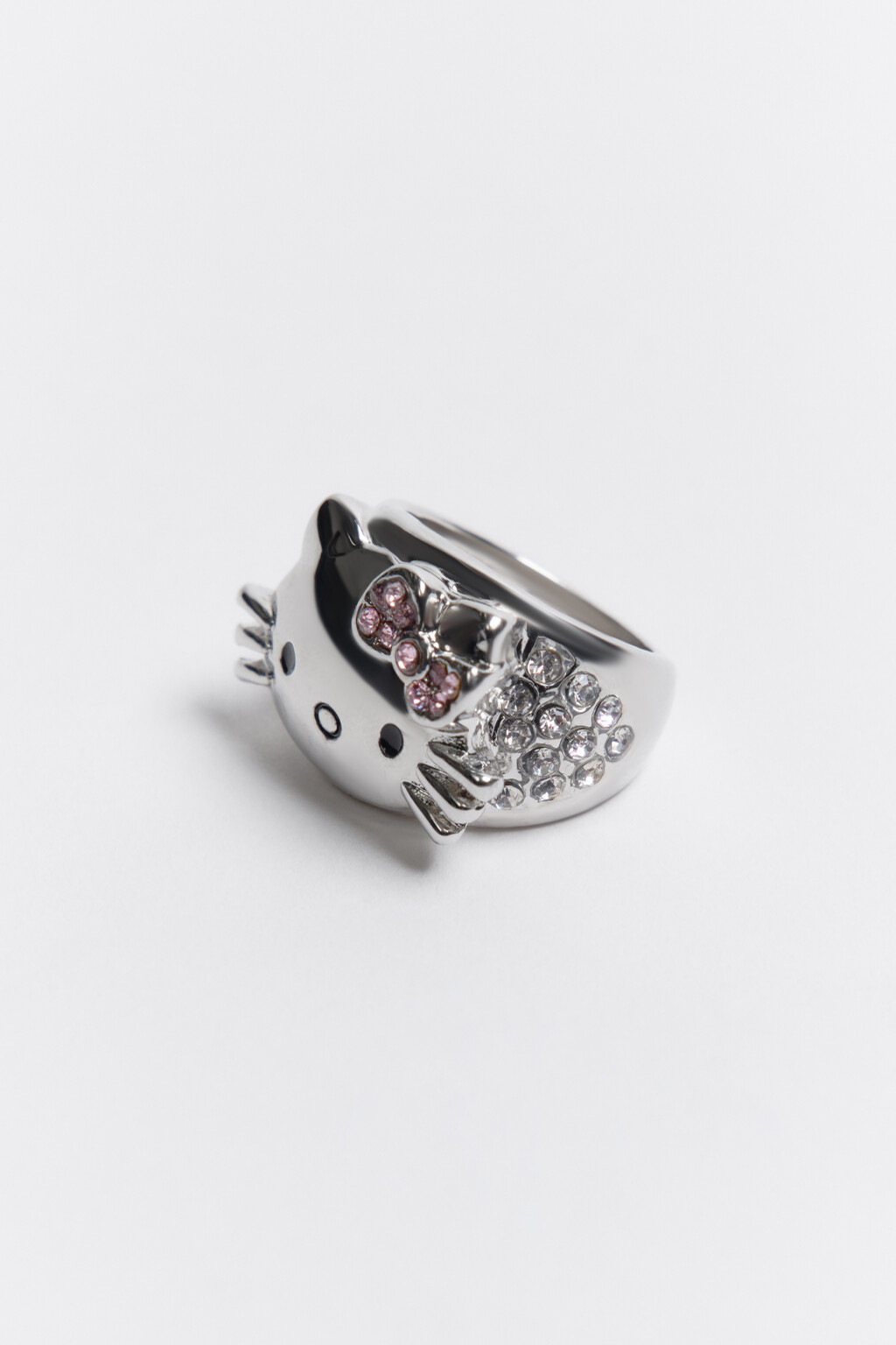 Кольцо серебристое с декором из страз - цвет серый - 2