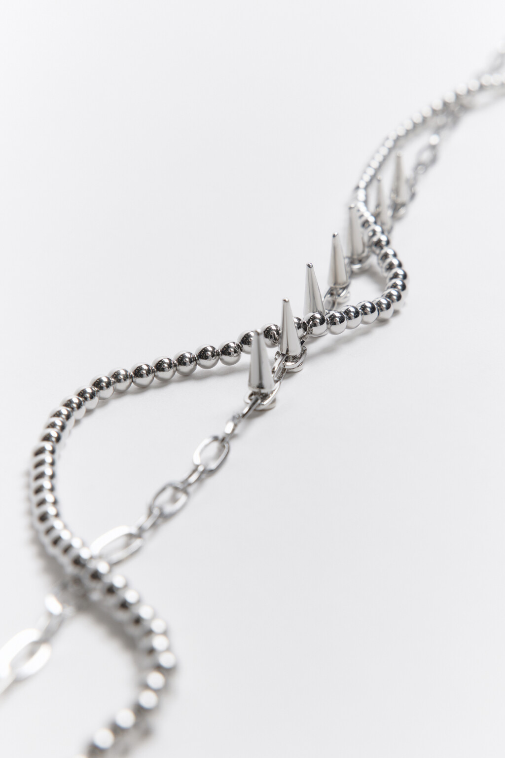 Набор цепочек на шею серебристых (2 штуки) - цвет серый - 1