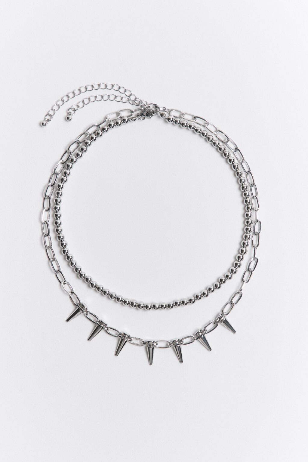 Набор цепочек на шею серебристых (2 штуки) - цвет серый - 2