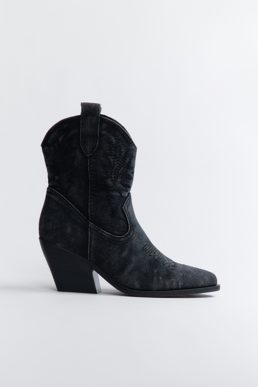 Ботинки-казаки из денима с вареным эффектом - цвет серый - 1