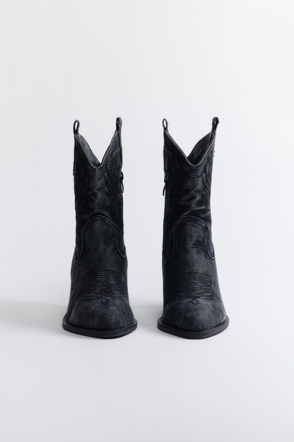 Ботинки-казаки из денима с вареным эффектом - цвет серый - 3