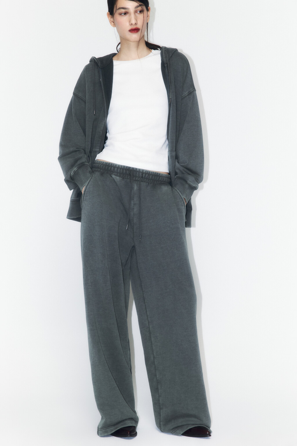 Брюки широкие трикотажные из футера - цвет зеленый - 1