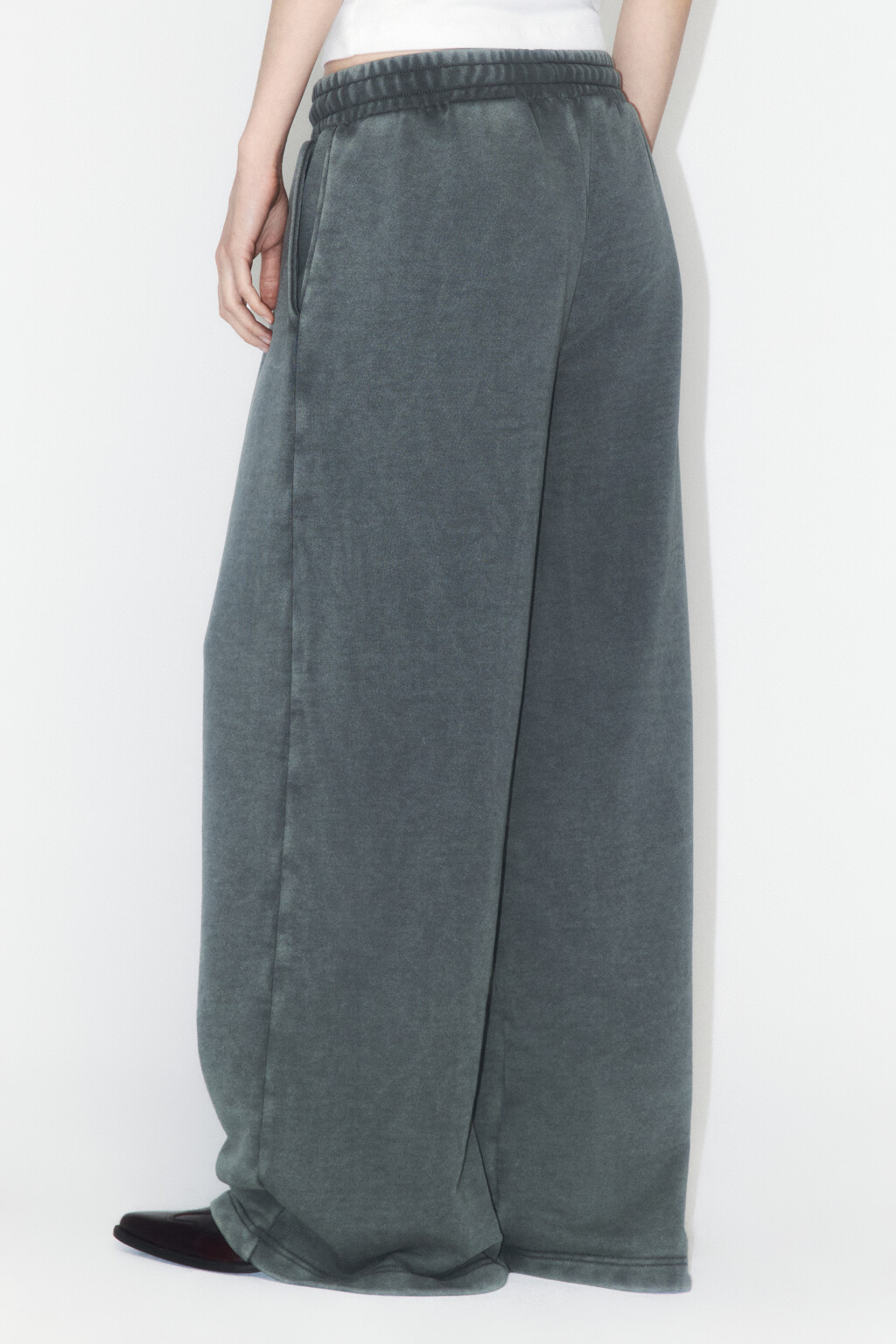 Брюки широкие трикотажные из футера - цвет зеленый - 3