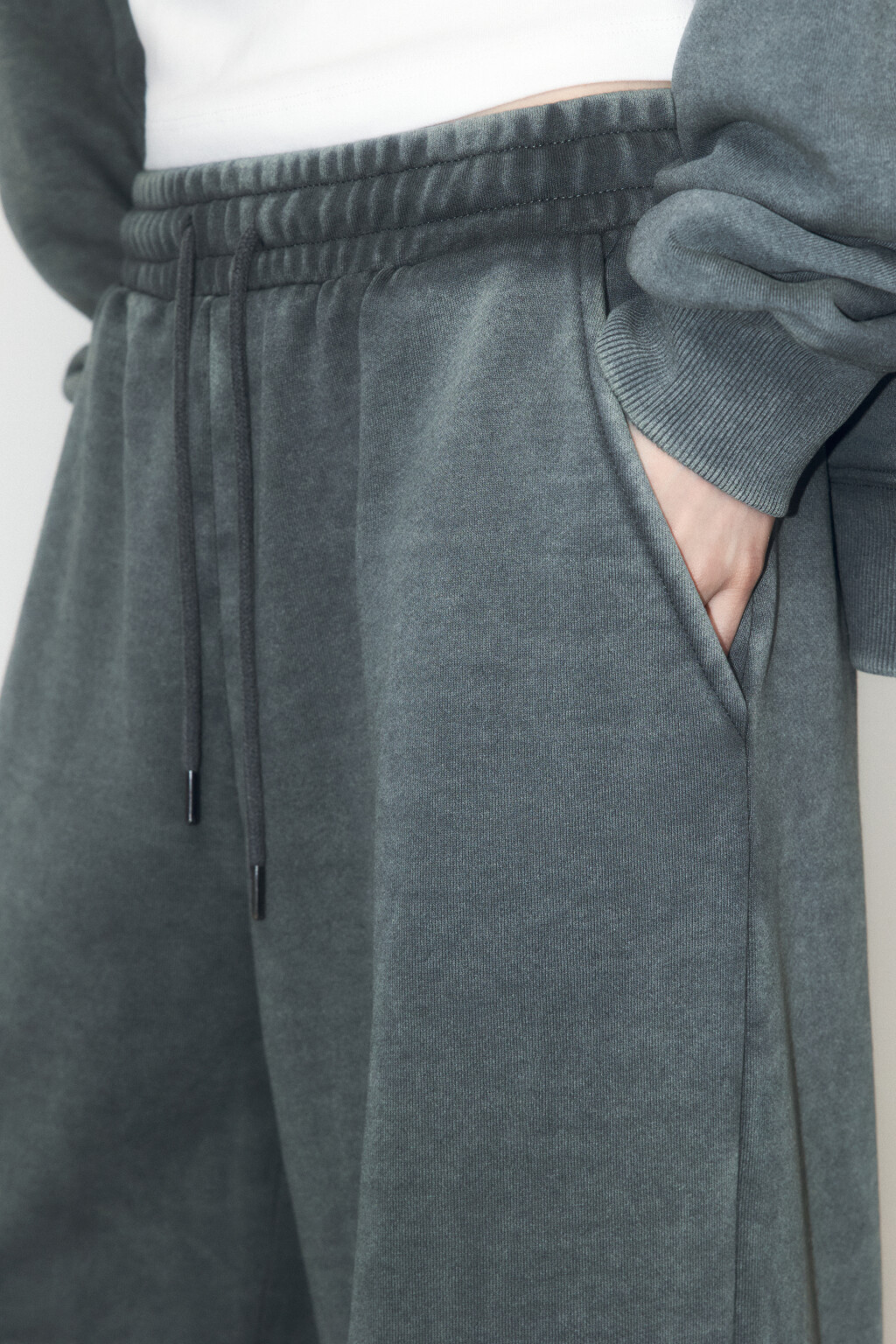 Брюки широкие трикотажные из футера - цвет зеленый - 6