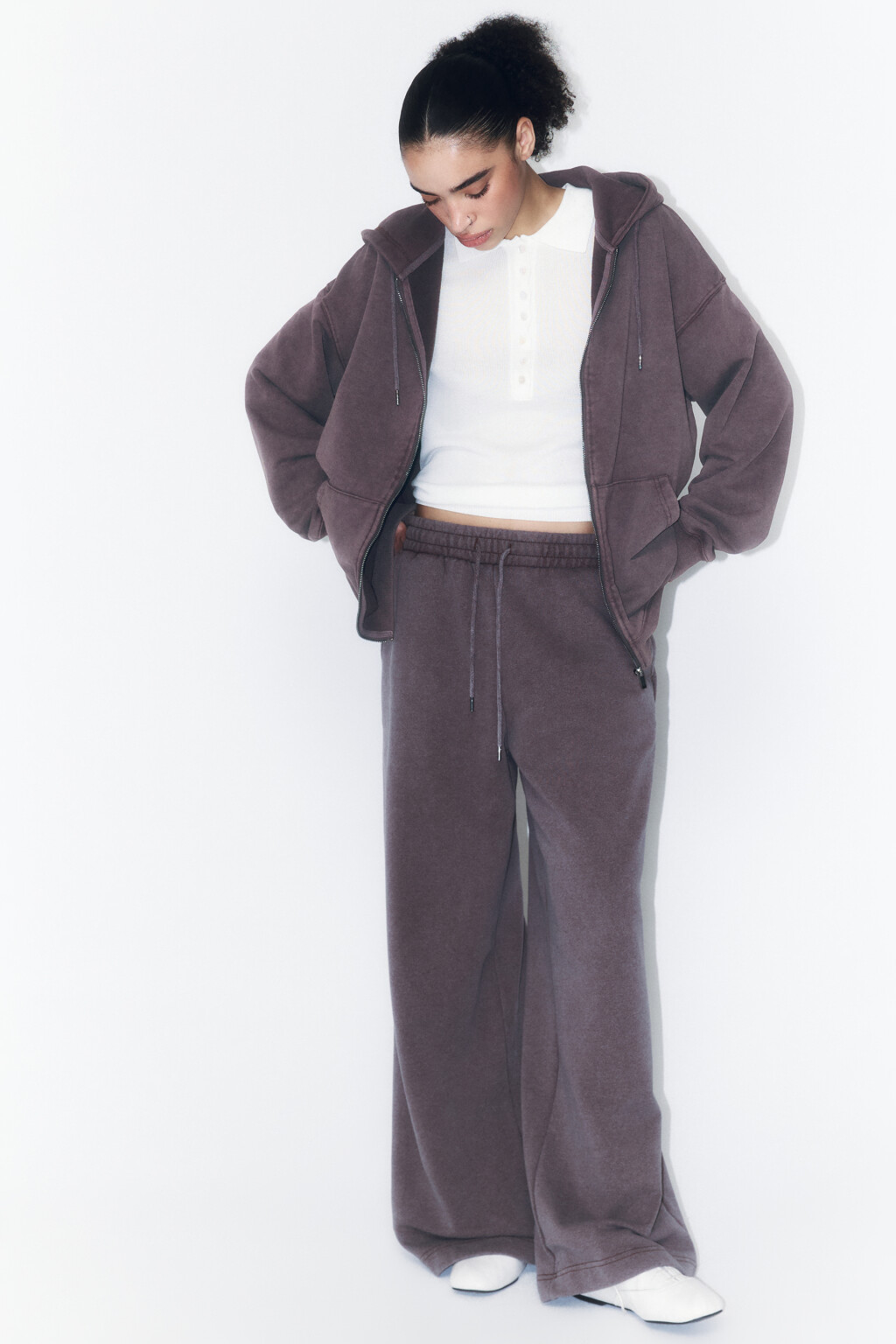 Брюки широкие трикотажные из футера - цвет коричневый - 1