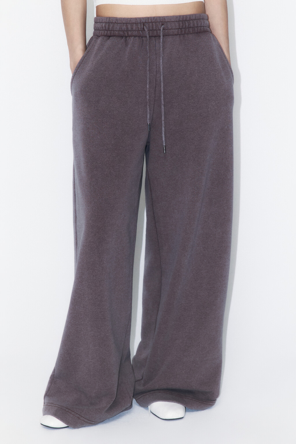 Брюки широкие трикотажные из футера - цвет коричневый - 2