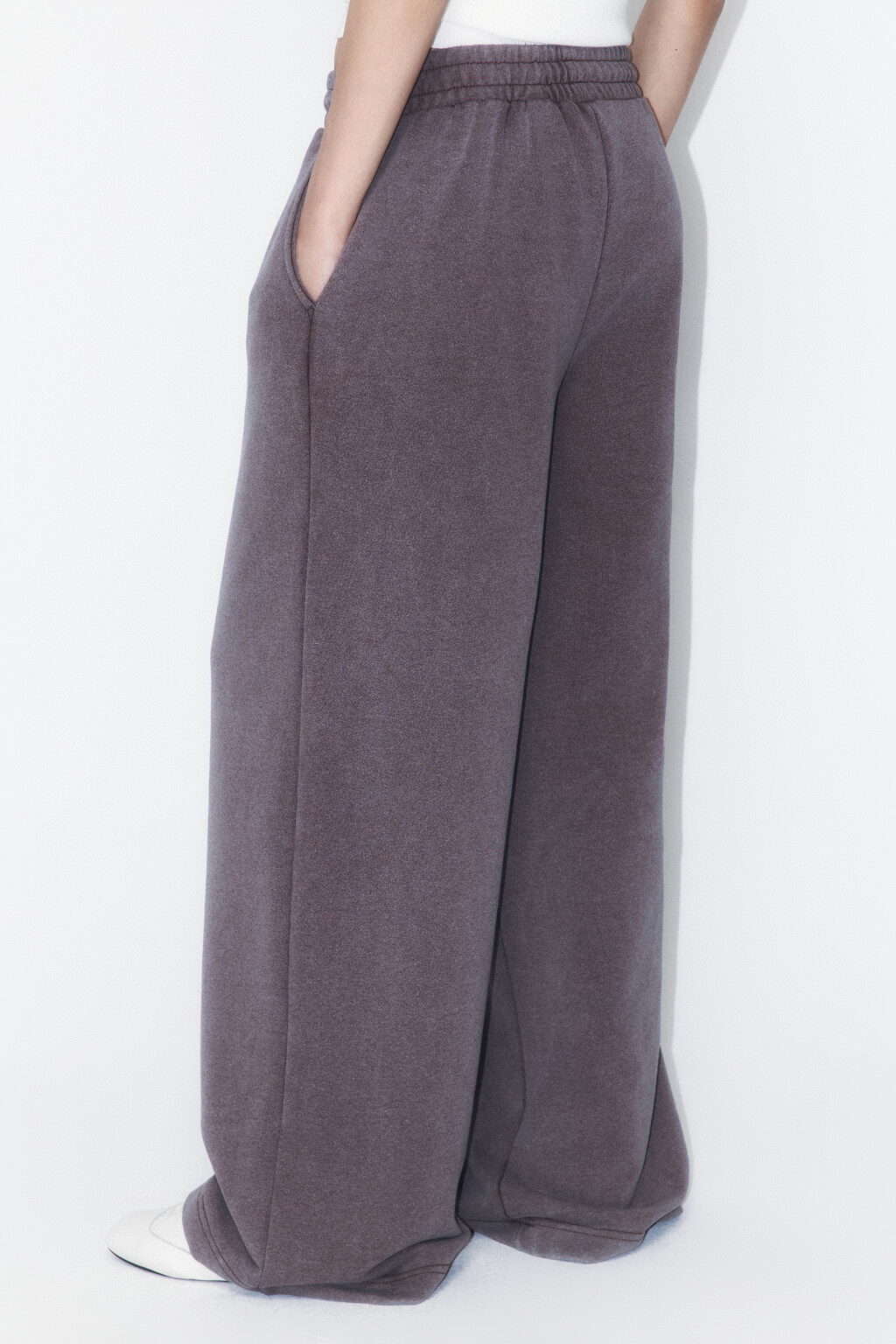 Брюки широкие трикотажные из футера - цвет коричневый - 3