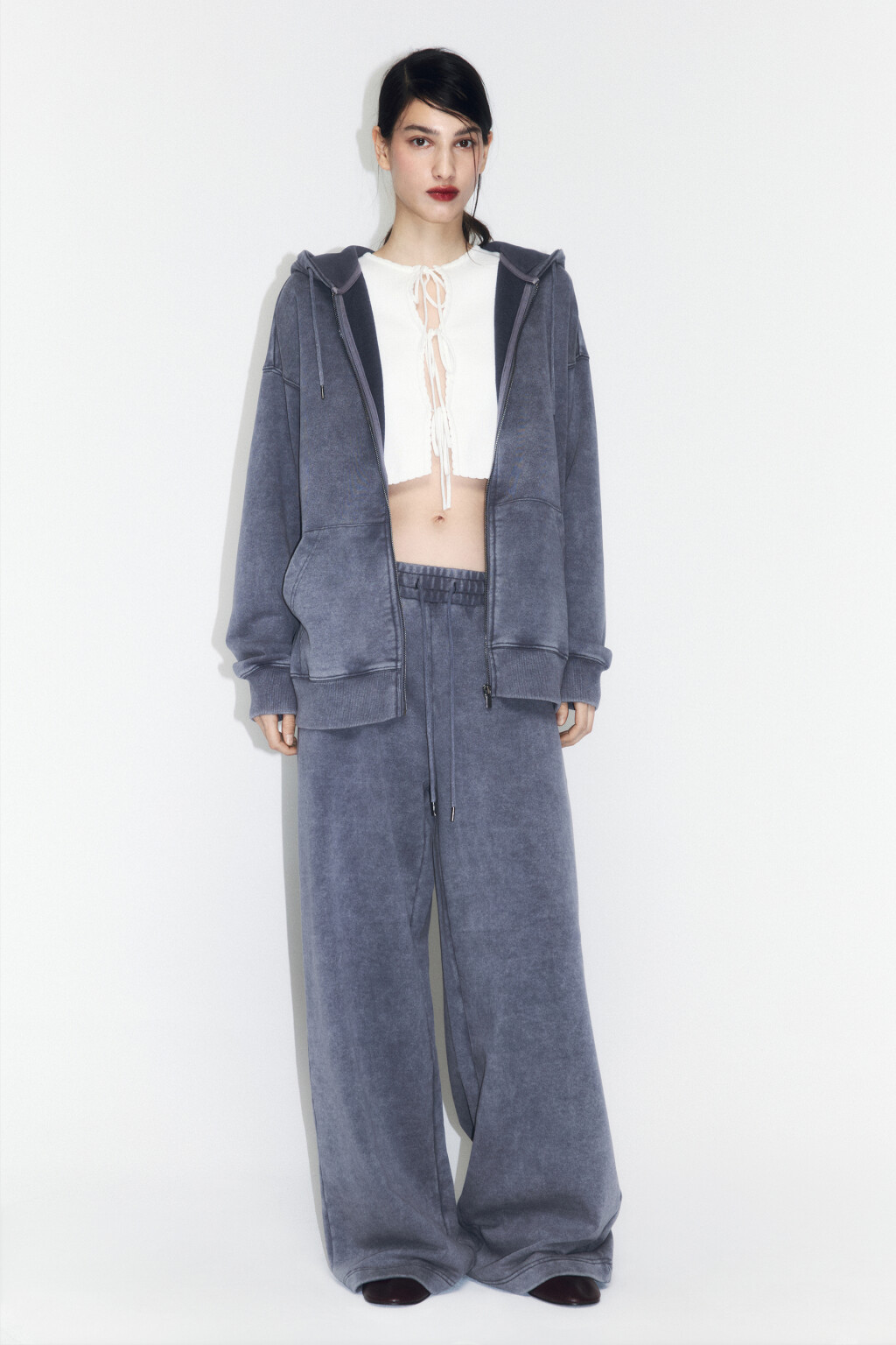 Брюки широкие трикотажные из футера - цвет серый - 4