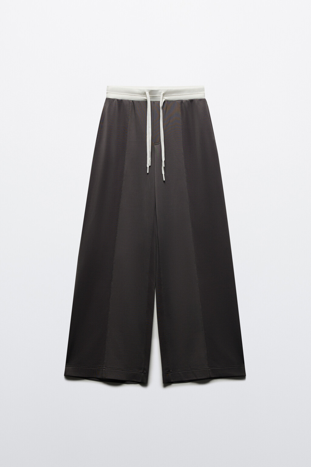 Брюки широкие трикотажные с контрастным поясом - цвет серый - 8