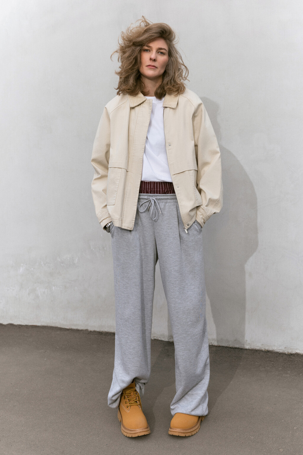 Брюки широкие трикотажные с завязками - цвет серый - 8