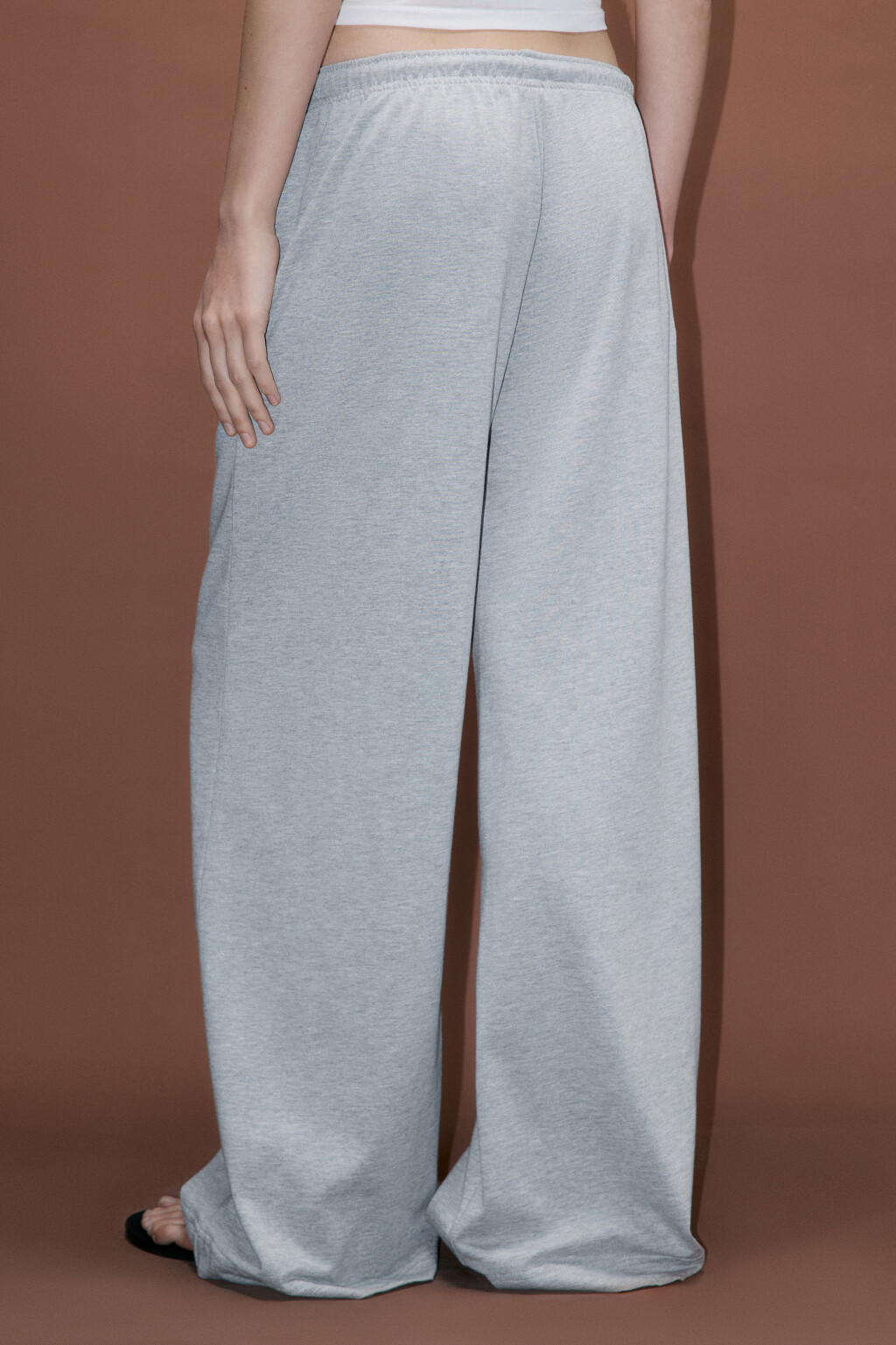 Брюки широкие трикотажные с завязками - цвет серый - 3