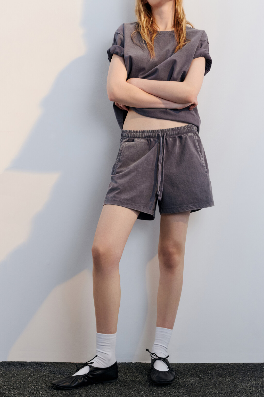 Шорты трикотажные с вареным эффектом - цвет серый - 1