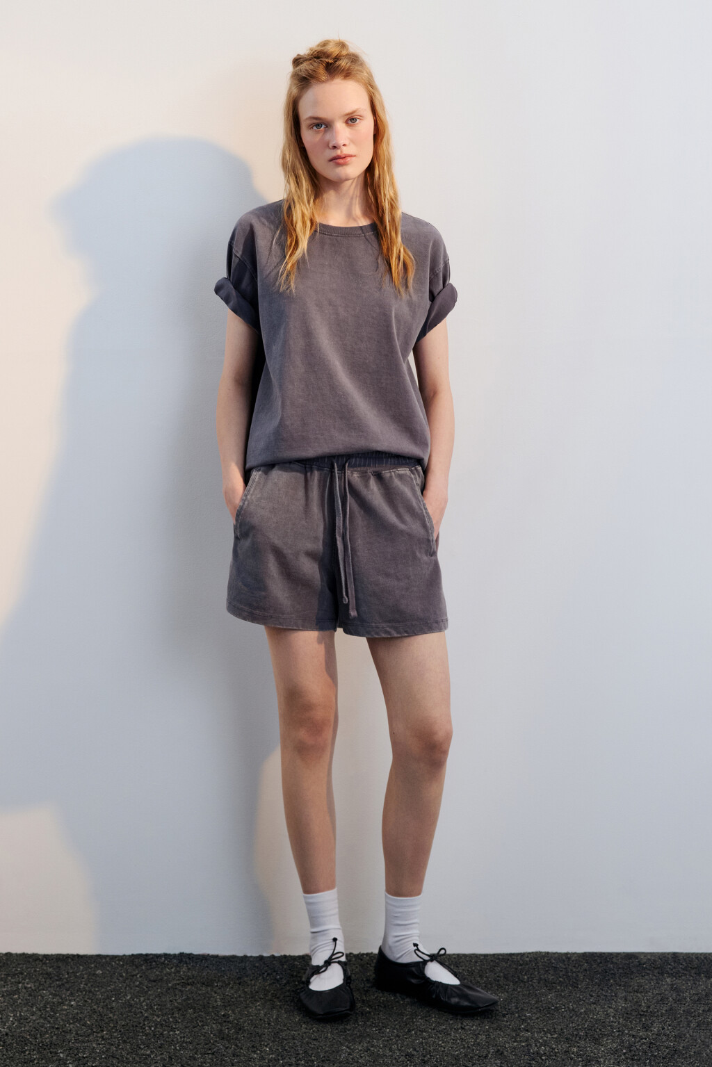 Шорты трикотажные с вареным эффектом - цвет серый - 4