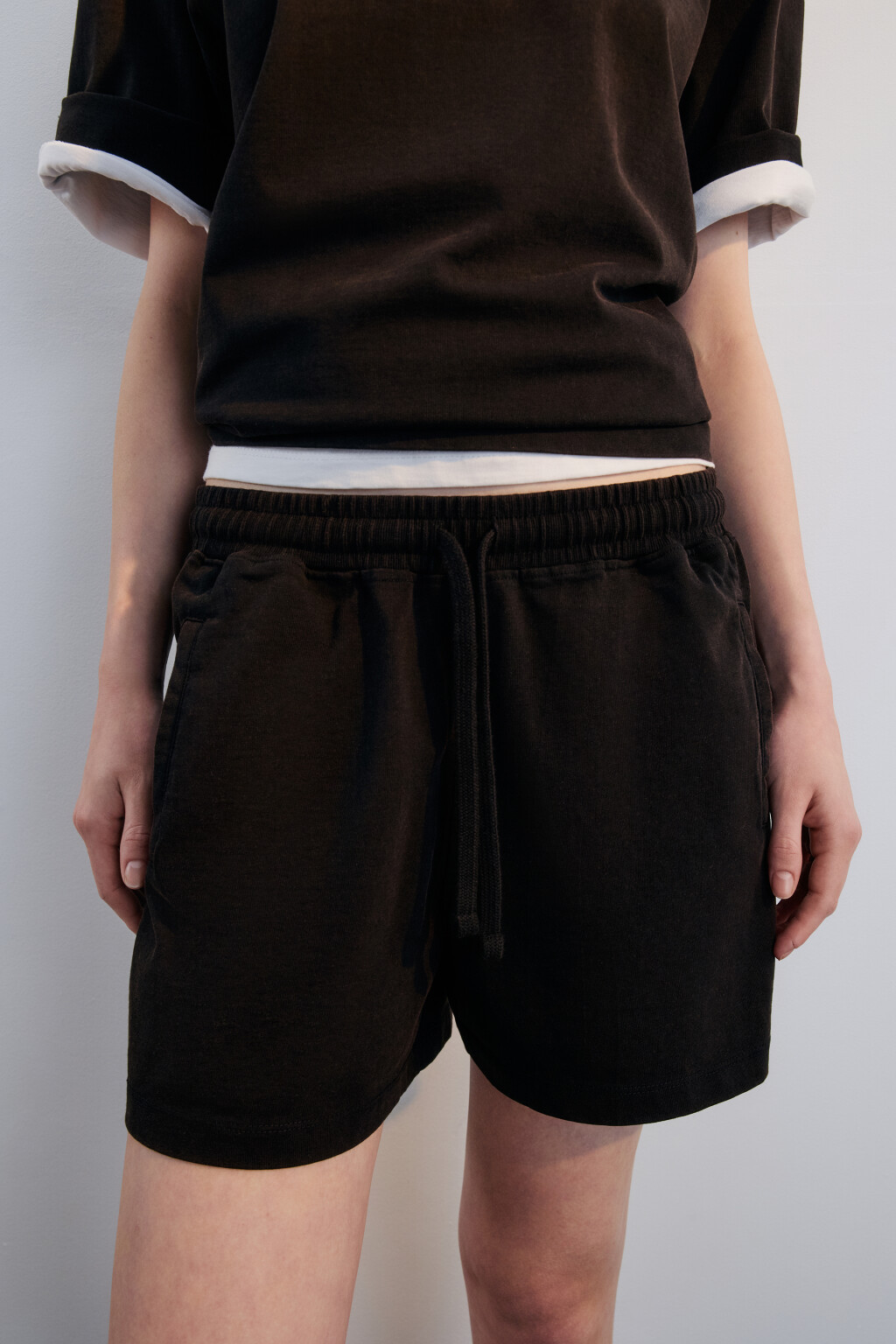 Шорты трикотажные с вареным эффектом - цвет серый - 1