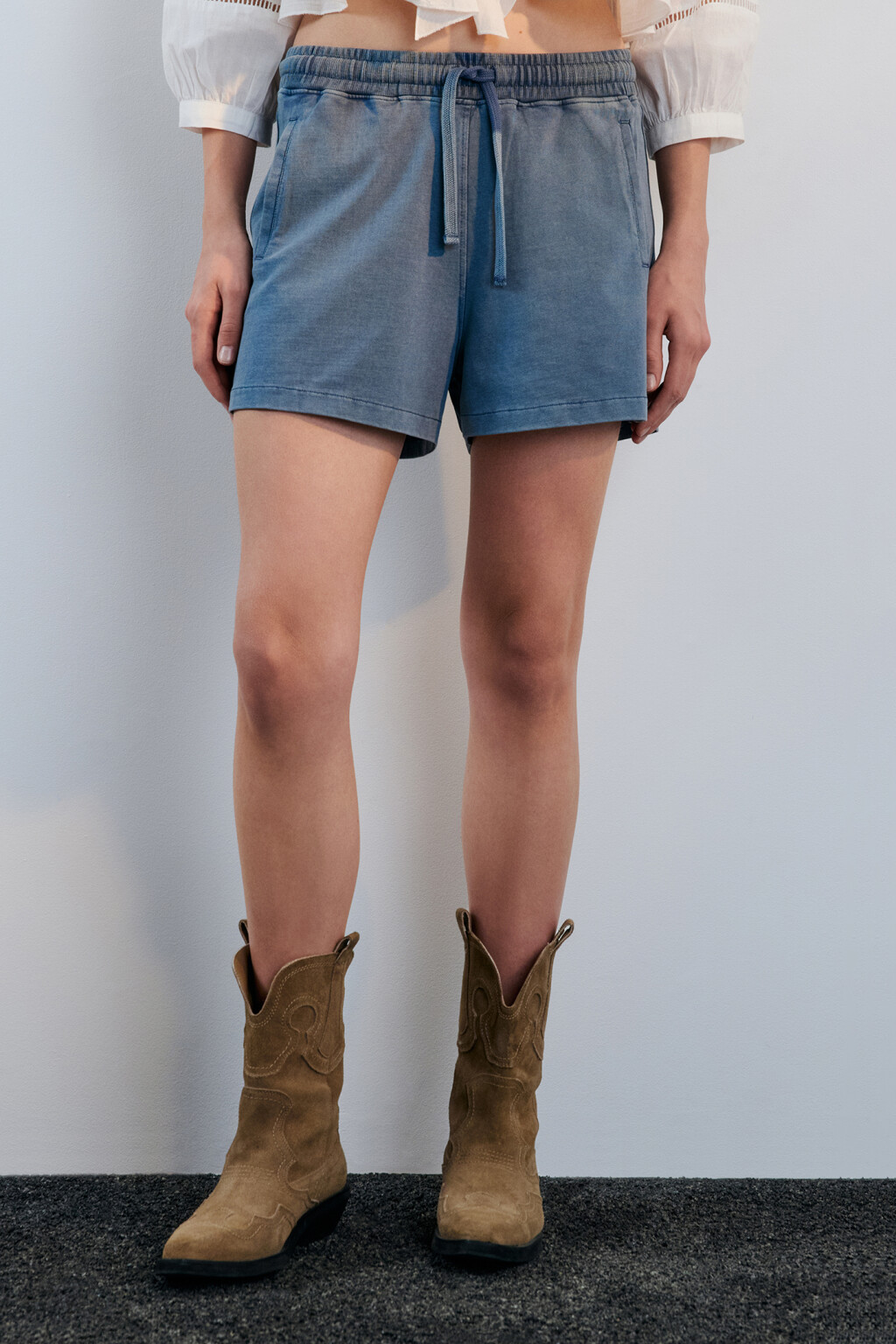 Шорты трикотажные с вареным эффектом - цвет синий - 2