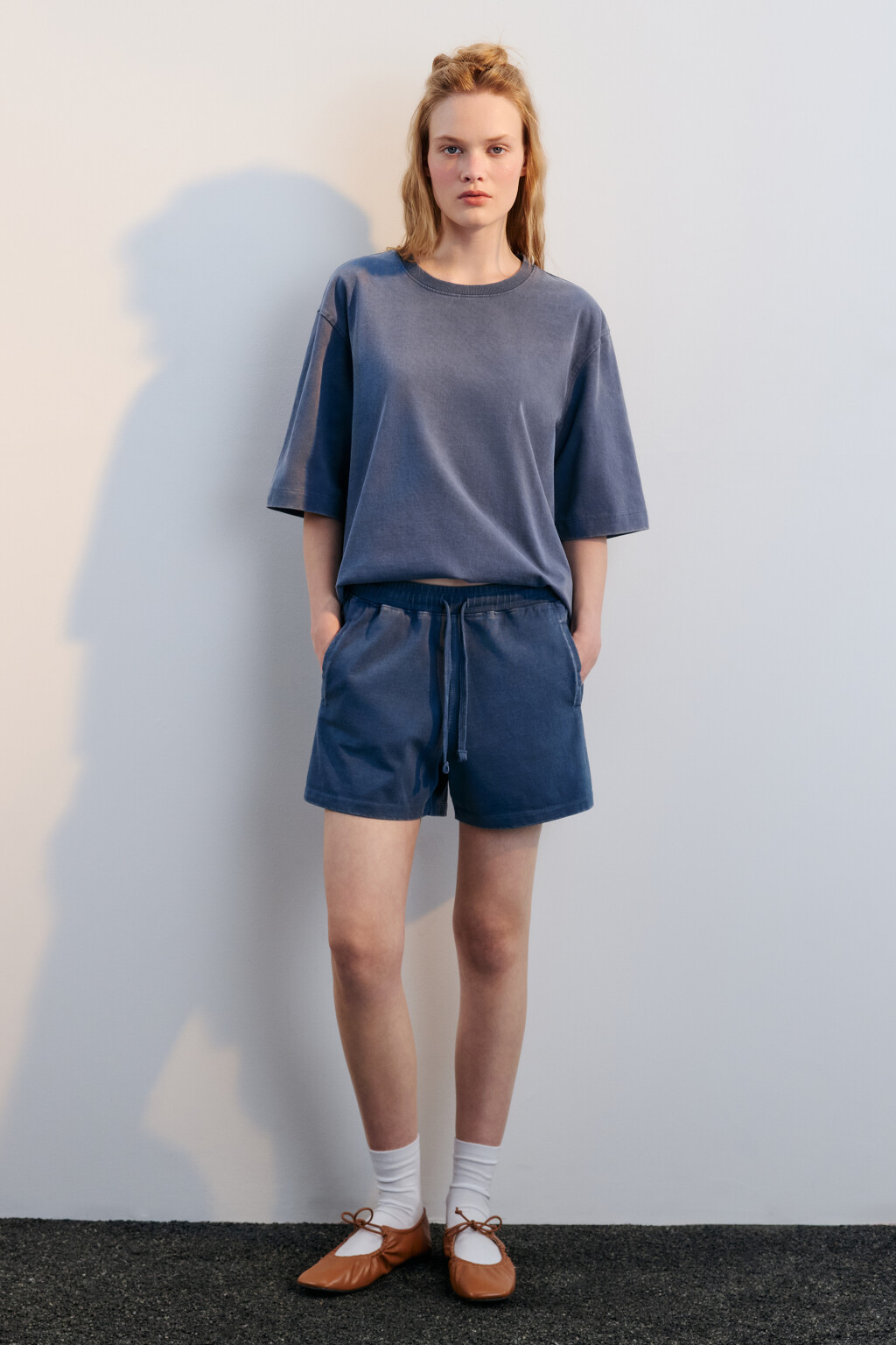 Шорты трикотажные с вареным эффектом - цвет синий - 8