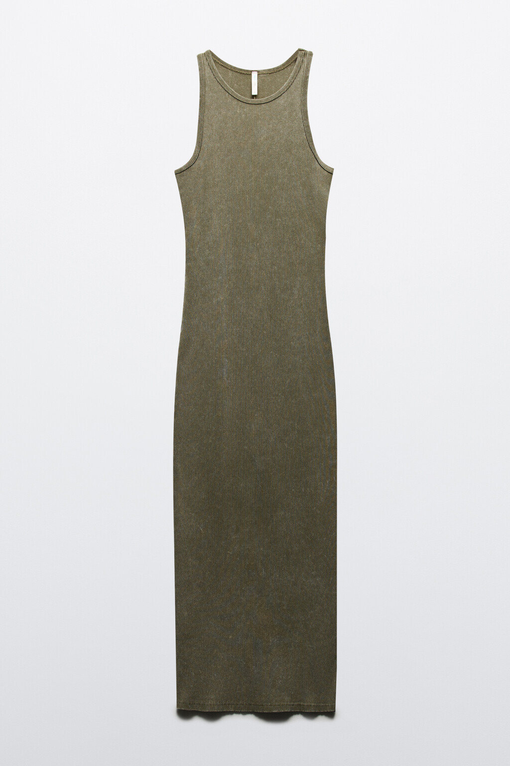 Платье-майка миди в рубчик - цвет зеленый - 7