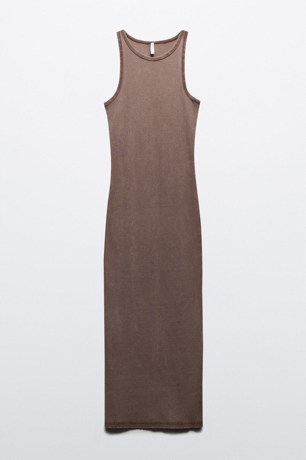 Платье-майка миди в рубчик - цвет коричневый - 7